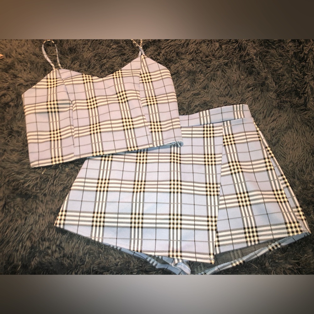 Plaided Blue Set with Asymmetrical Skort